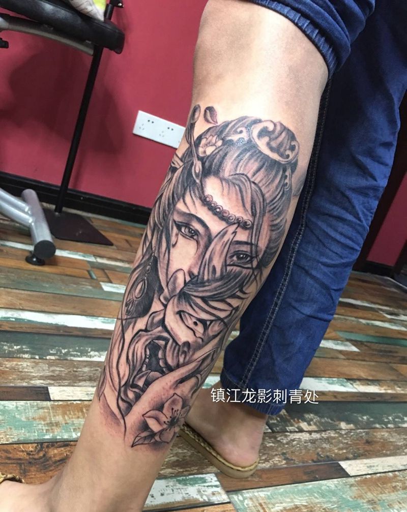 艺伎般若小包腿纹身图片