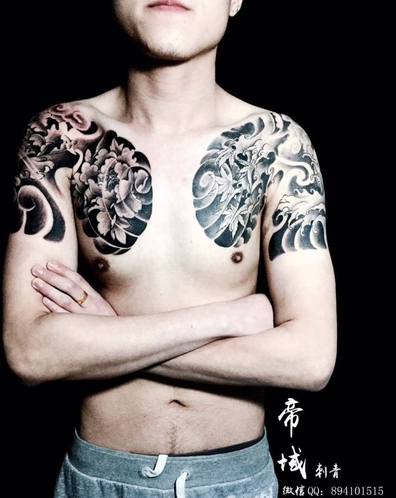 双半钾纹身图片_成品传统纹身图案