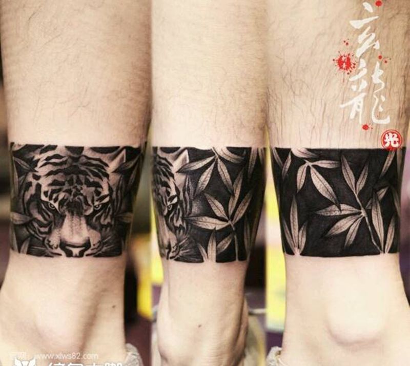 虎头脚环纹身图片