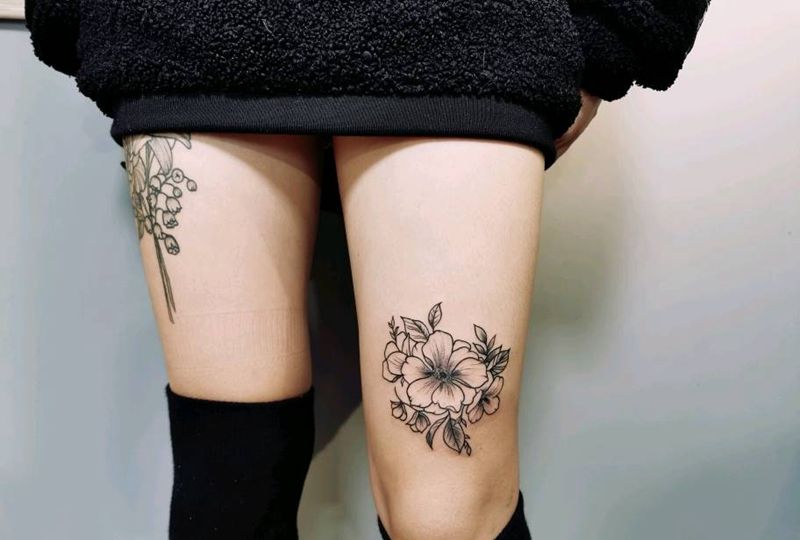 花纹身图片_腿部纹身图案