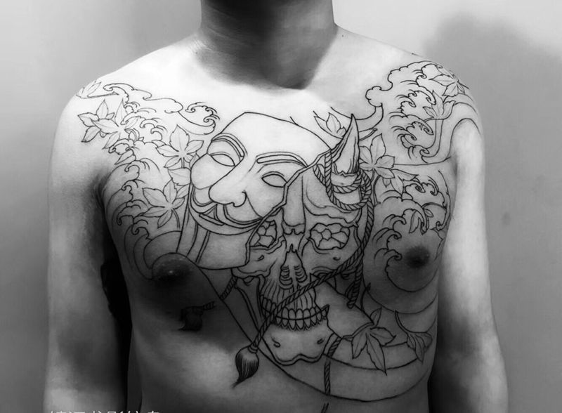 花胸 未完成纹身图片