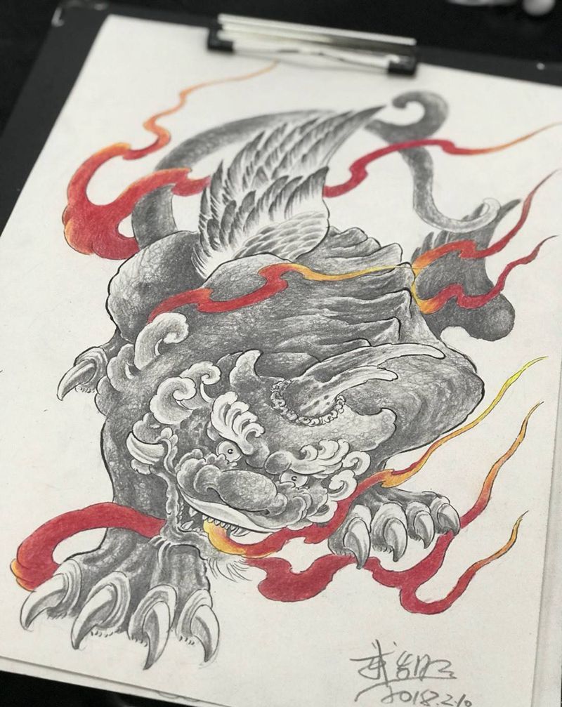 帅哥您的定金早收到，貔貅给您设计好了。预约时间开工。谢谢您的信任纹身图片