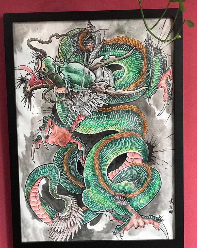 龙与凤 武发明师傅手稿纹身图片