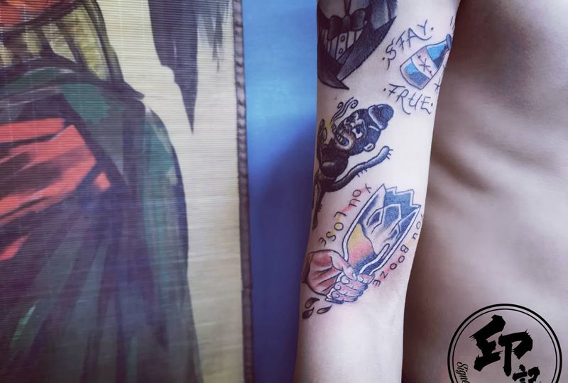 拼接拼接纹身图片_手臂纹身图案