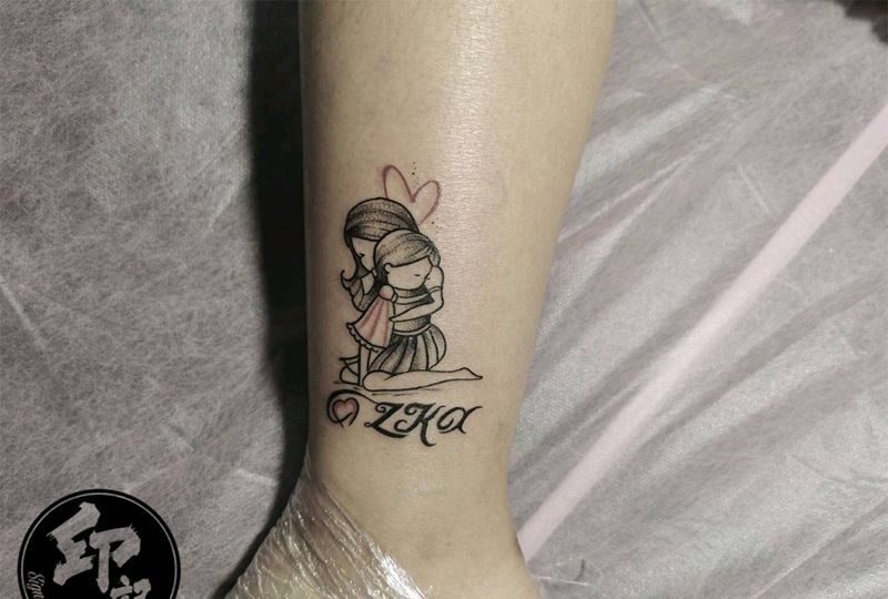 母女纹身图片_腿部纹身图案