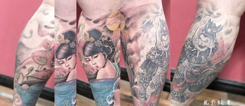 艺伎包腿纹身图片