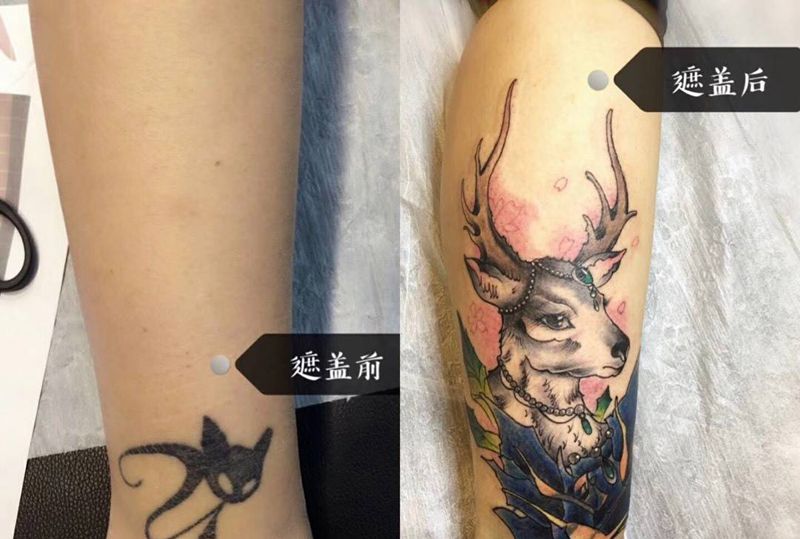 遮盖鹿纹身图片_水彩纹身图案