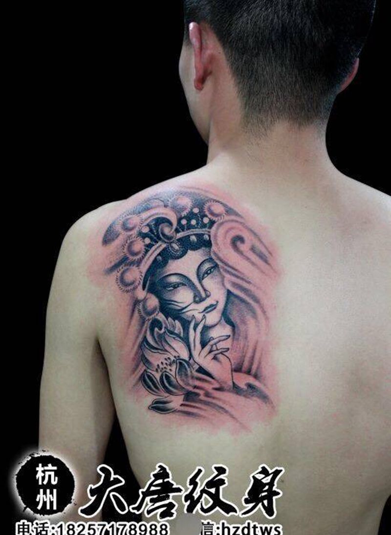 花旦纹身纹身图片_花旦肩部成品传统人物纹身图案