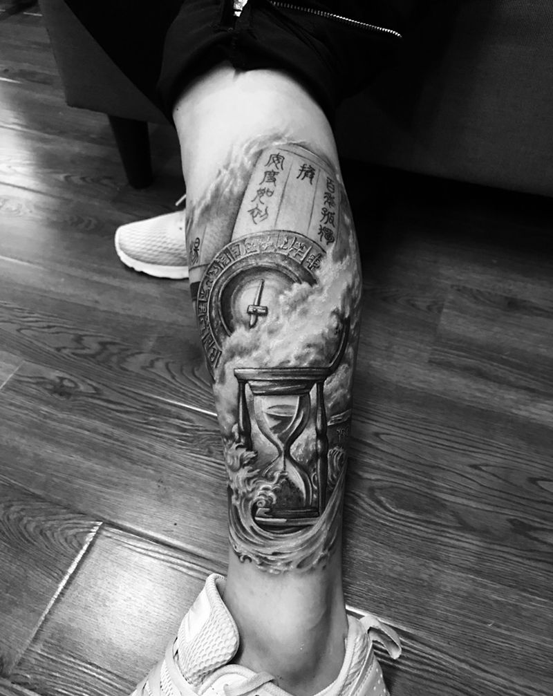 元素结合纹身图片_成品脚部欧美静物字符原创写实腿部几何习俗纹身图案