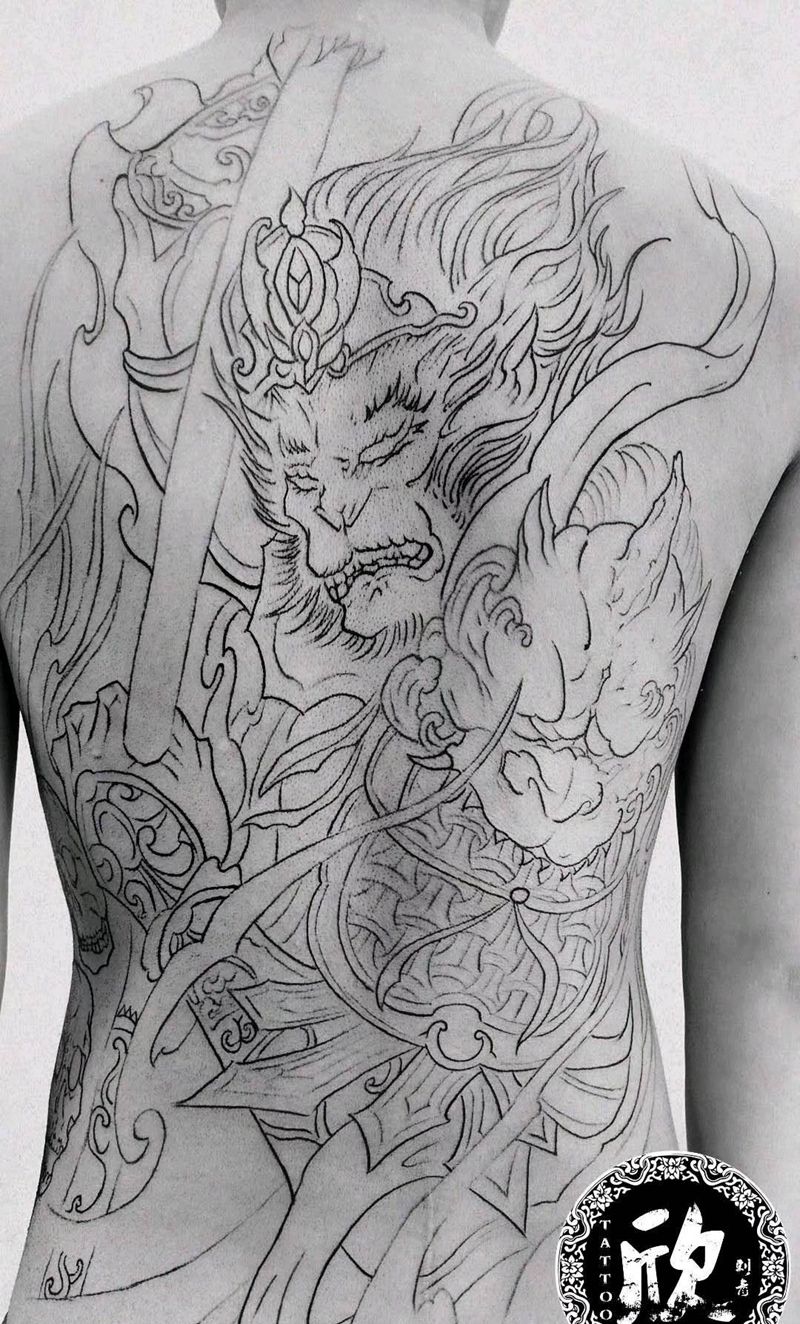 满背大圣纹身图片_背部传统人物鬼神成品纹身图案
