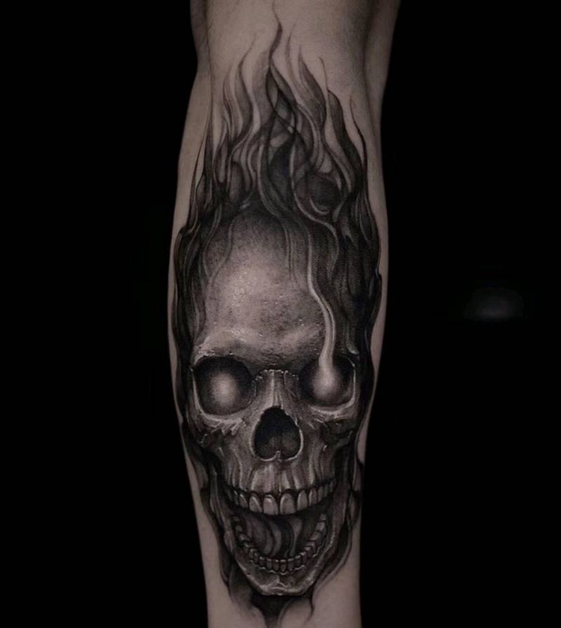 骷髅纹身图片_手臂欧美写实纹身图案