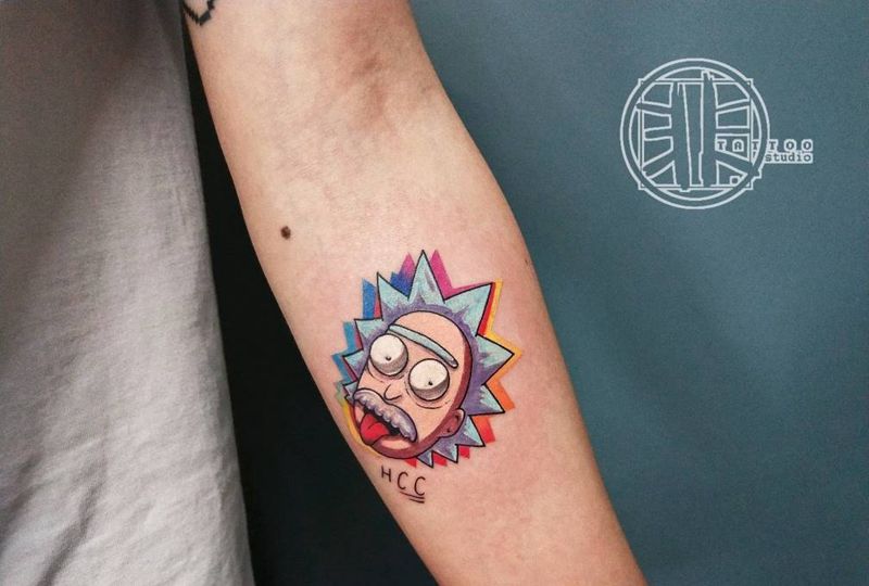 瑞克纹身图片_手臂New School动漫人物瑞克纹身图案