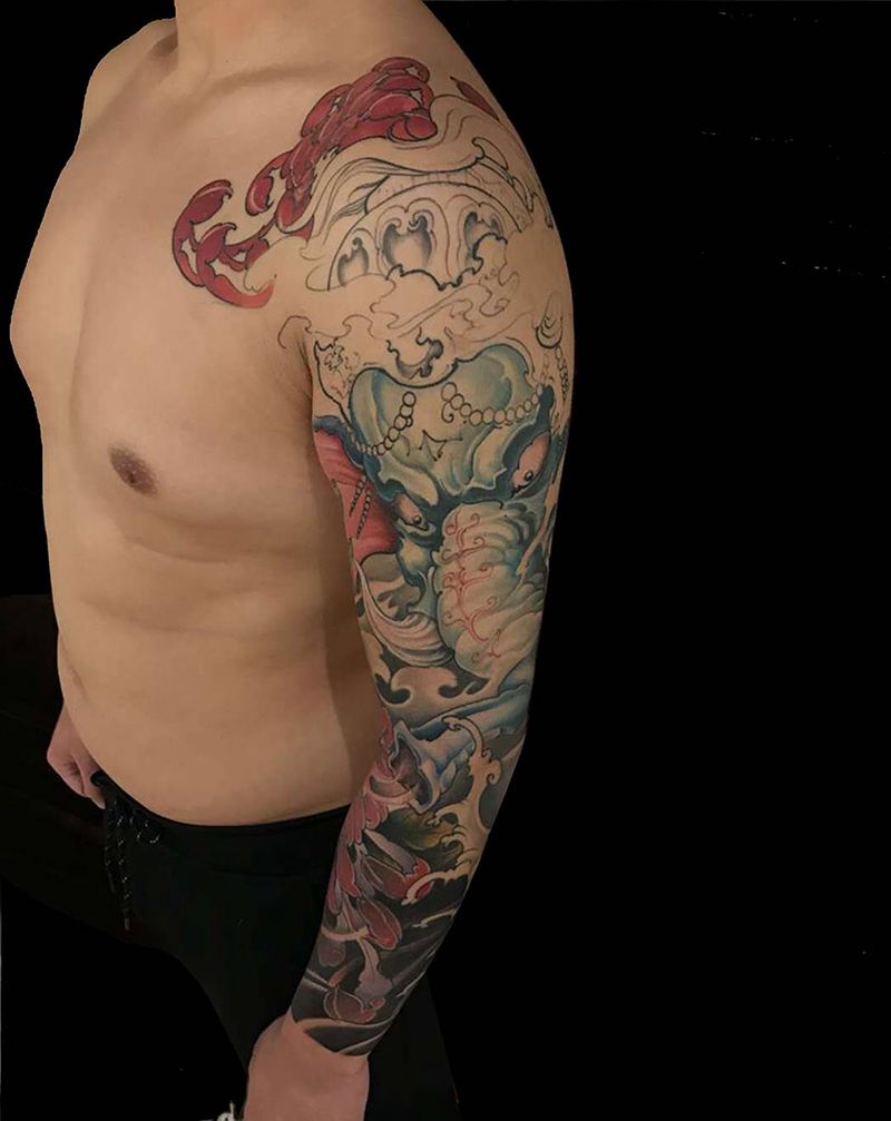 象神纹身图片_手臂新传统纹身图案