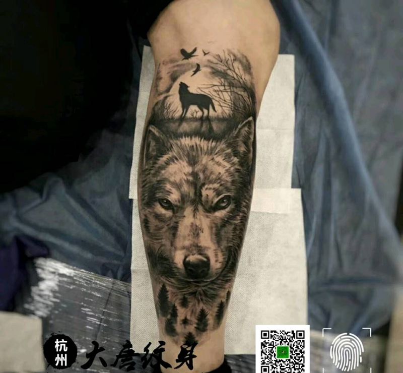 狼头纹身纹身图片_腿部背部纹身图案