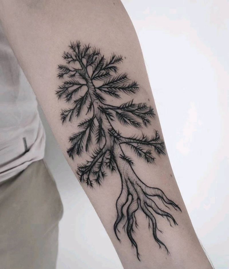 树纹身图片_手部点刺线条纹身图案