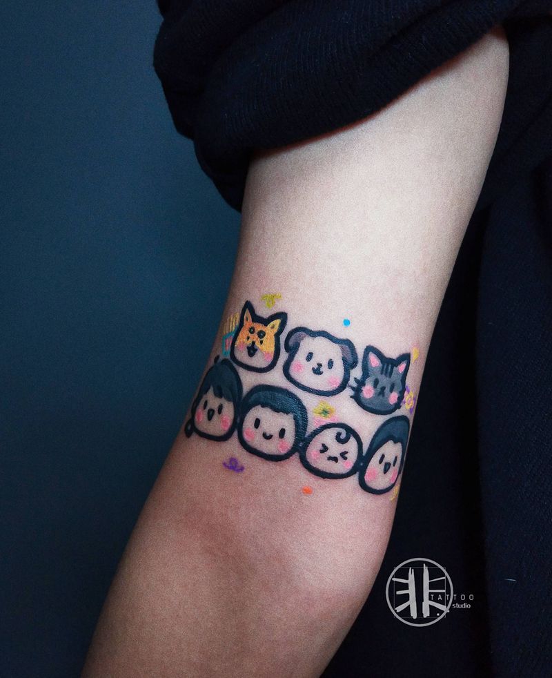 卡通头像全家福纹身图片_手臂New SchoolOld School全家福卡通人物纹身图案