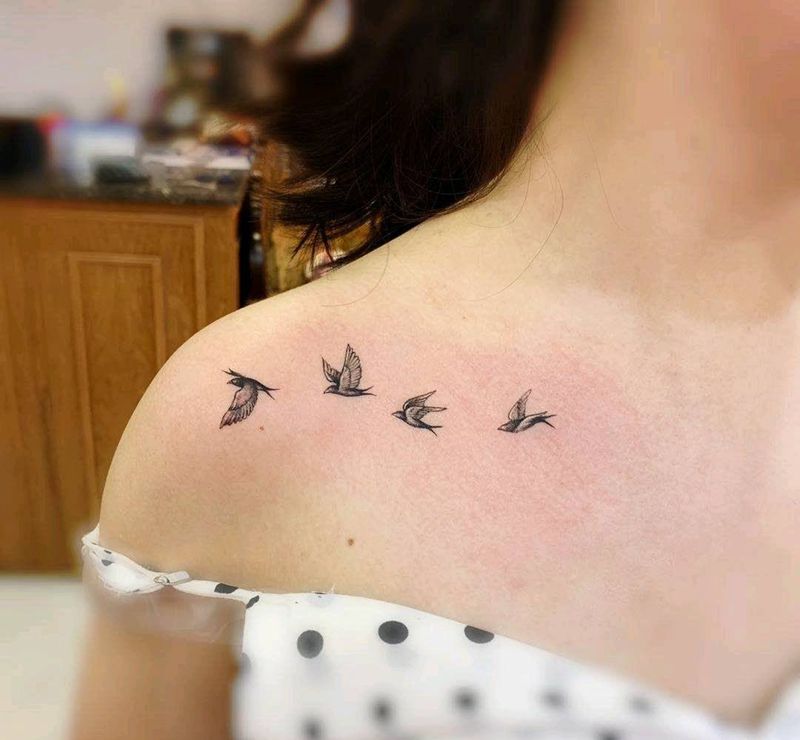 燕子纹身图片_肩部小清新纹身图案