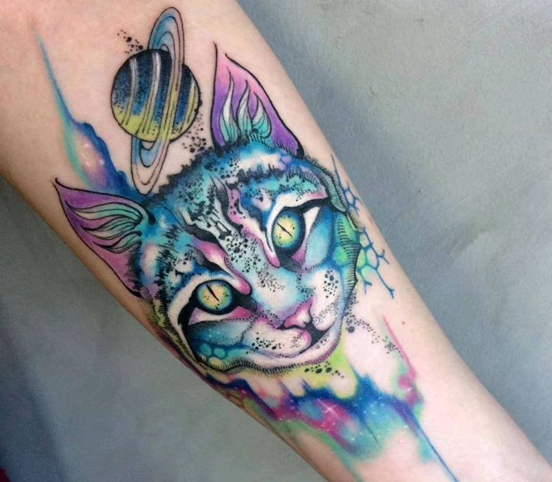 彩色水墨纹身图片_手部New School水彩小清新纹身图案