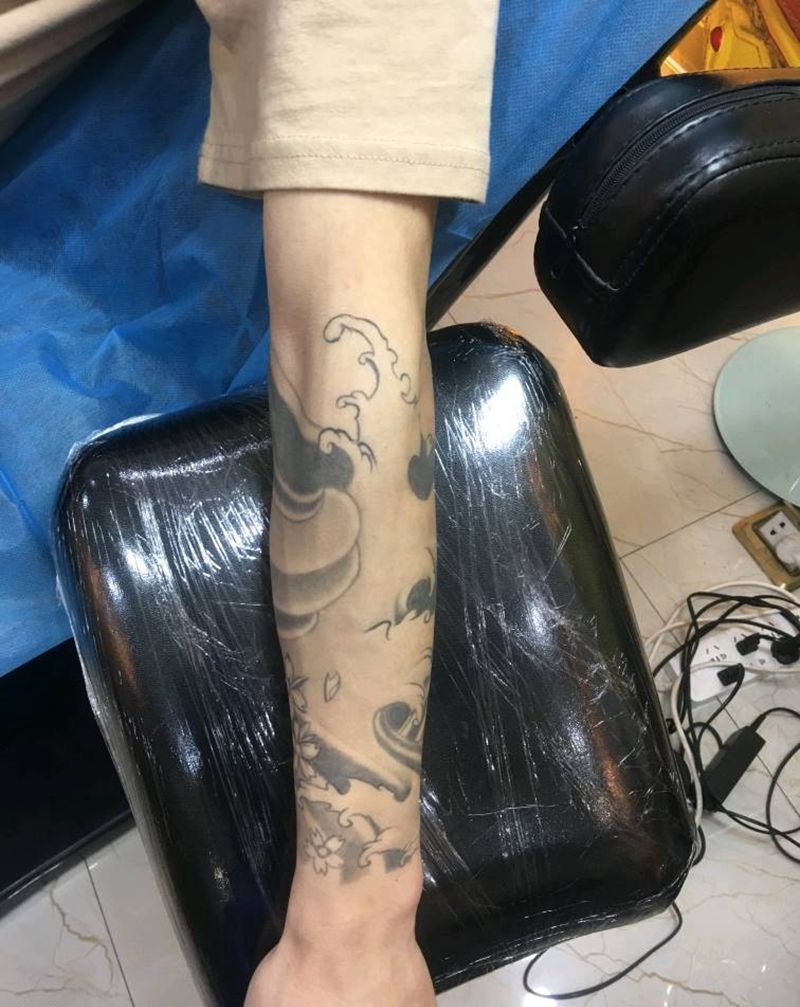 海浪精修纹身图片_手臂新传统纹身图案