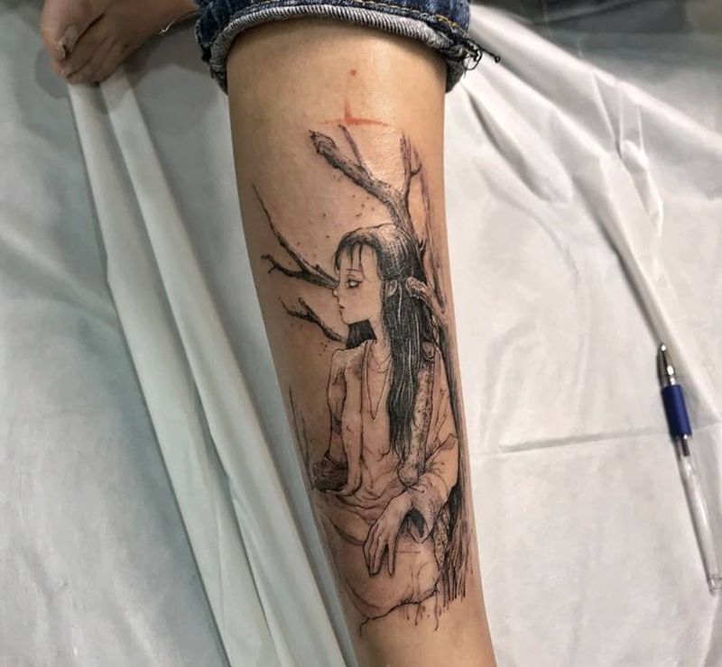 插画纹身图片_腿部小清新纹身图案