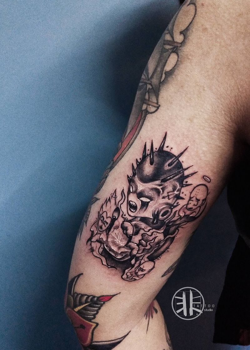 魔人布欧纹身图片_手臂欧美写实New School卡通动漫魔人布欧纹身图案