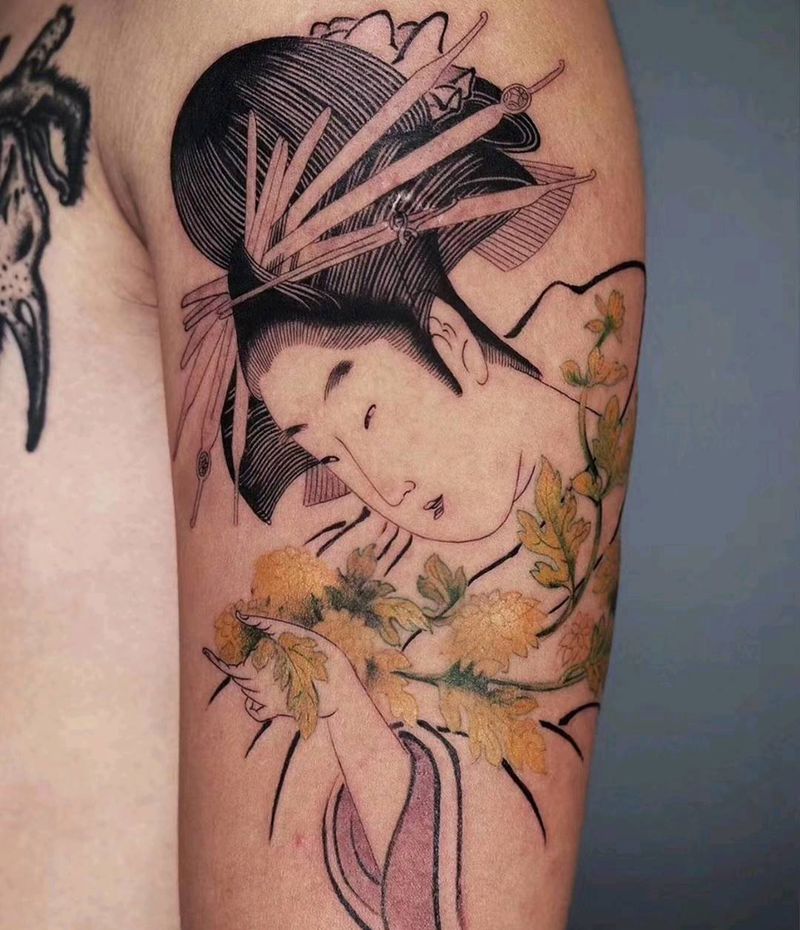 艺妓纹身图片_手臂腿部新传统纹身图案