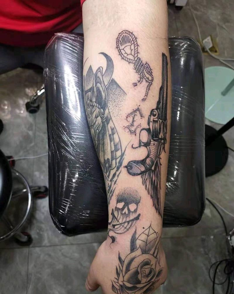 old school拼接纹身图片_手臂Old School纹身图案