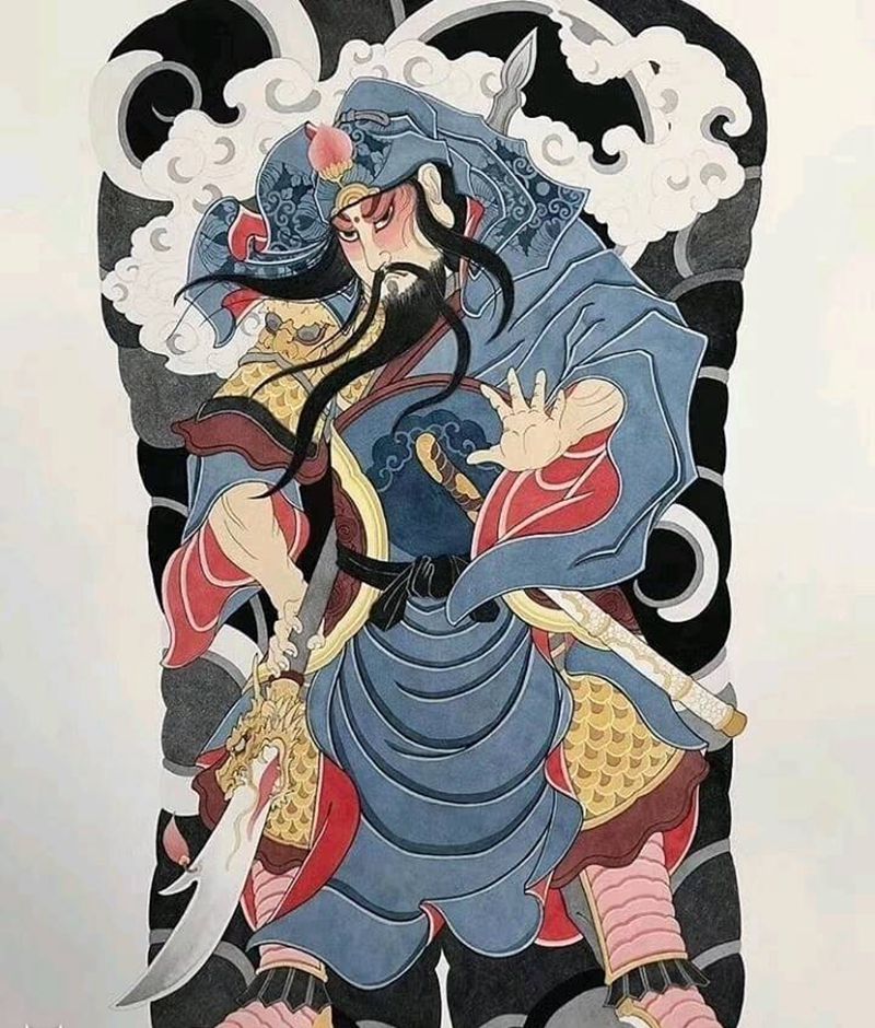 关云长手稿分享纹身图片_背部老传统纹身图案