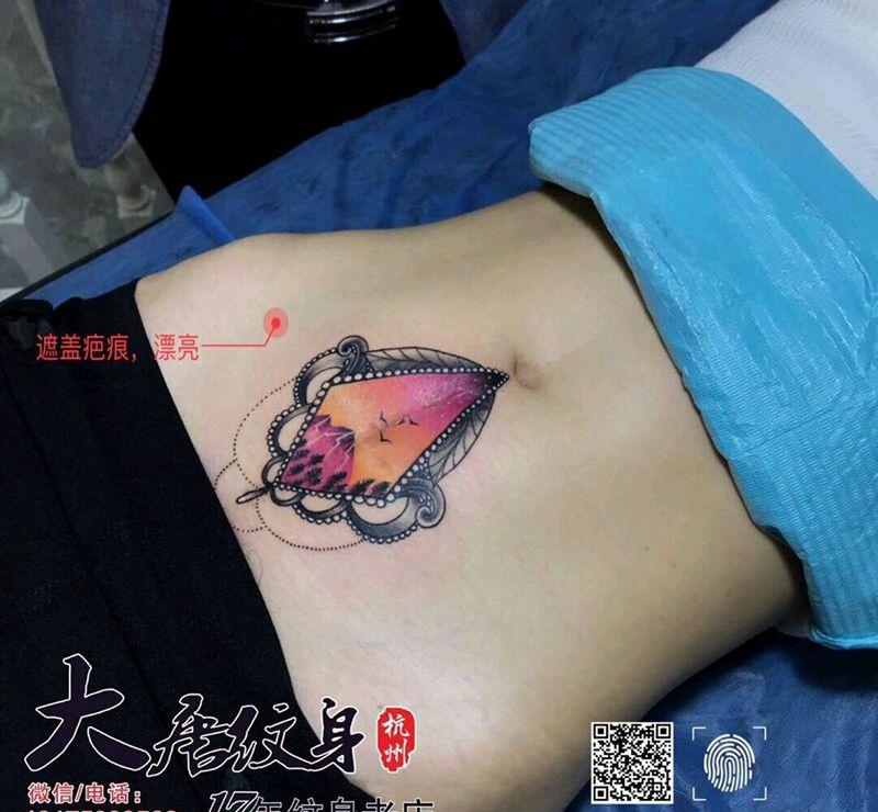 遮盖纹身纹身图片_腹部清新静物成品纹身图案