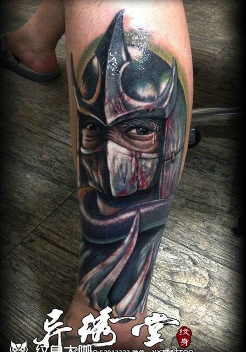 钢铁卫士纹身图片_成品插画腿部脚部欧美写实人物原创纹身图案