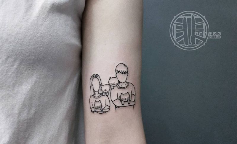 简笔肖像-猫奴纹身图片_手臂几何简笔肖像纹身图案