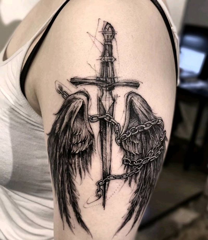 甩点速写纹身图片_手臂甩点 线条纹身图案