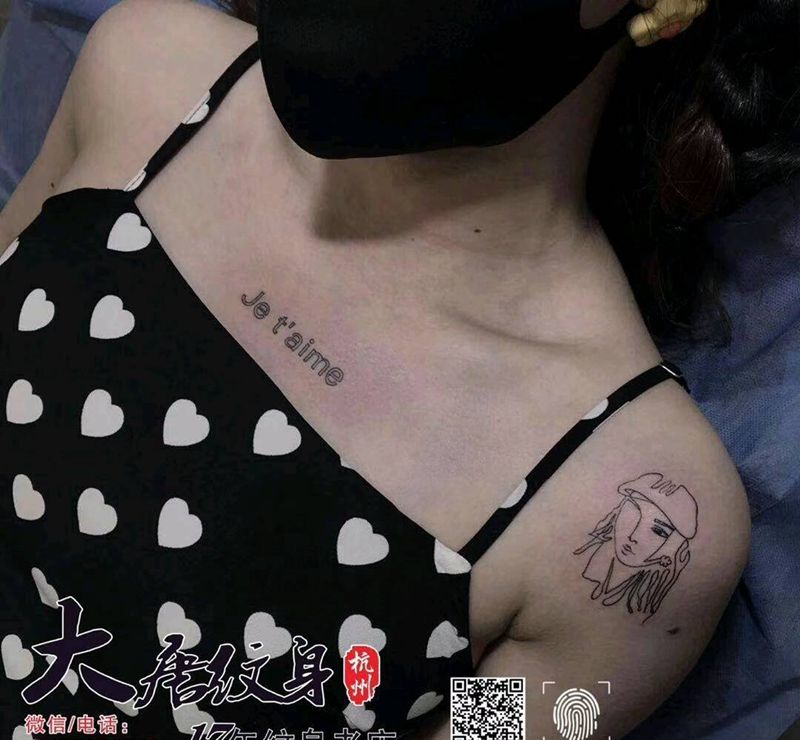 简笔人像纹身图片_New School简笔纹身图案