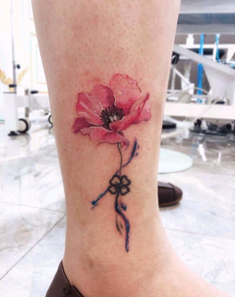 花纹身图片_腿部水彩小清新纹身图案