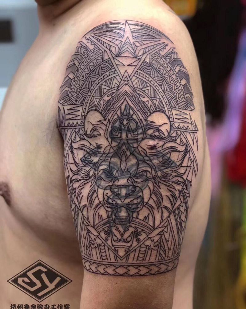 图腾遮盖上色纹身图片