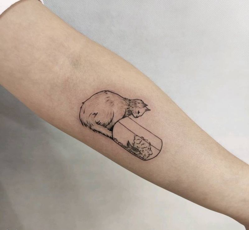 猫纹身图片_手臂手部图腾小清新纹身图案