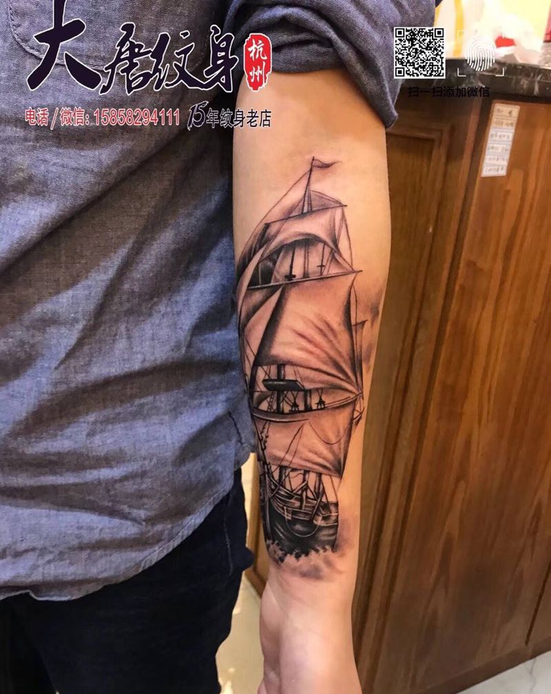 帆船纹身图片