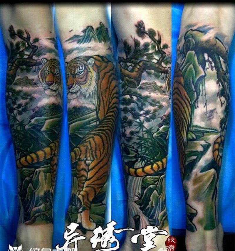 一声天外纹身图片_成品脚部腿部传统原创动物植物纹身图案