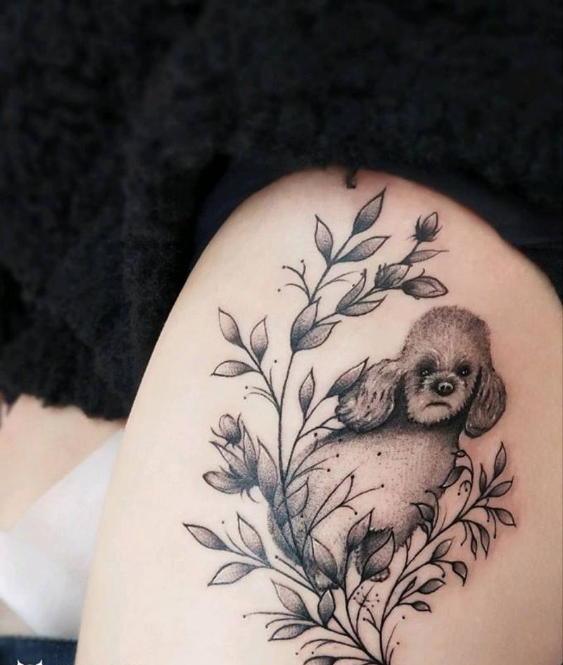 点刺 素描纹身图片_臀部腿部点刺素描风纹身图案