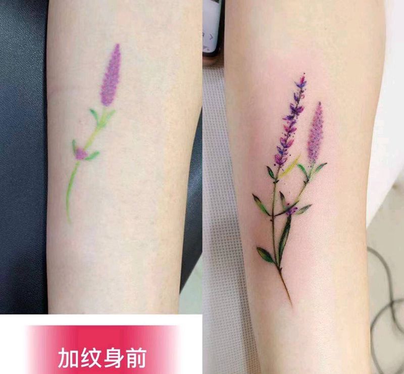 薰衣草纹身图片_手部水彩小清新纹身图案