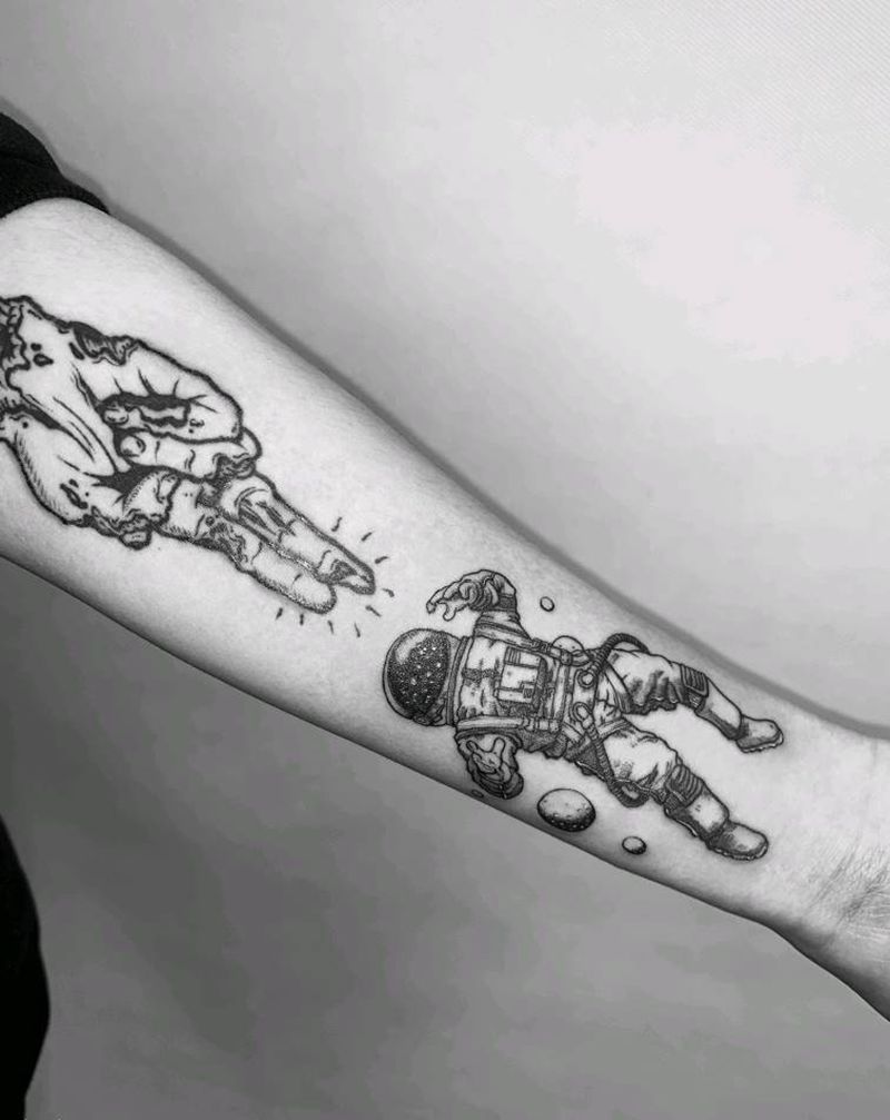 宇航员纹身图片_手部立体 线条纹身图案