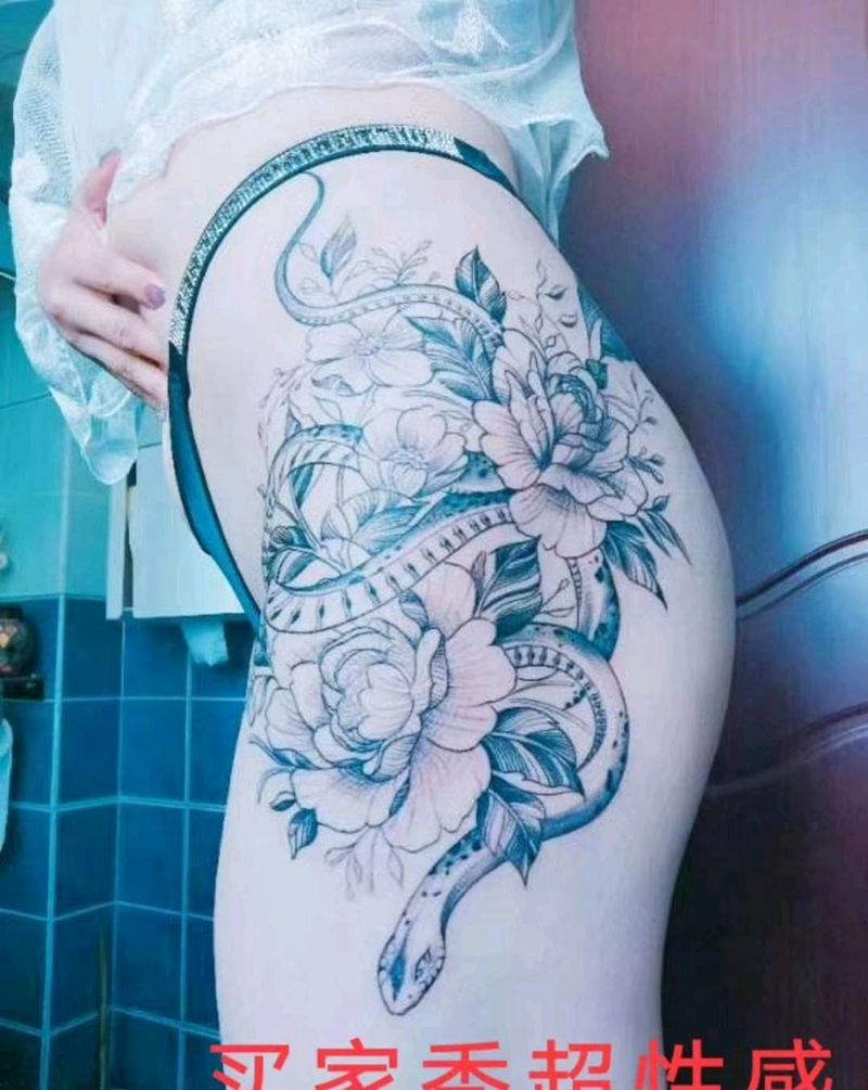 买家秀作品纹身图片_臀部小清新素花纹身图案