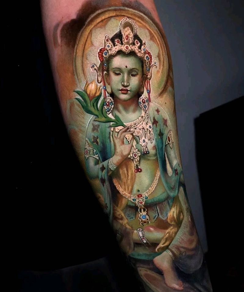 敦煌飞天纹身图片_手臂新传统写实纹身图案