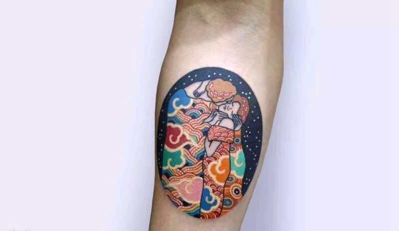 中国风纹身图片_手部胸部水彩新传统纹身图案