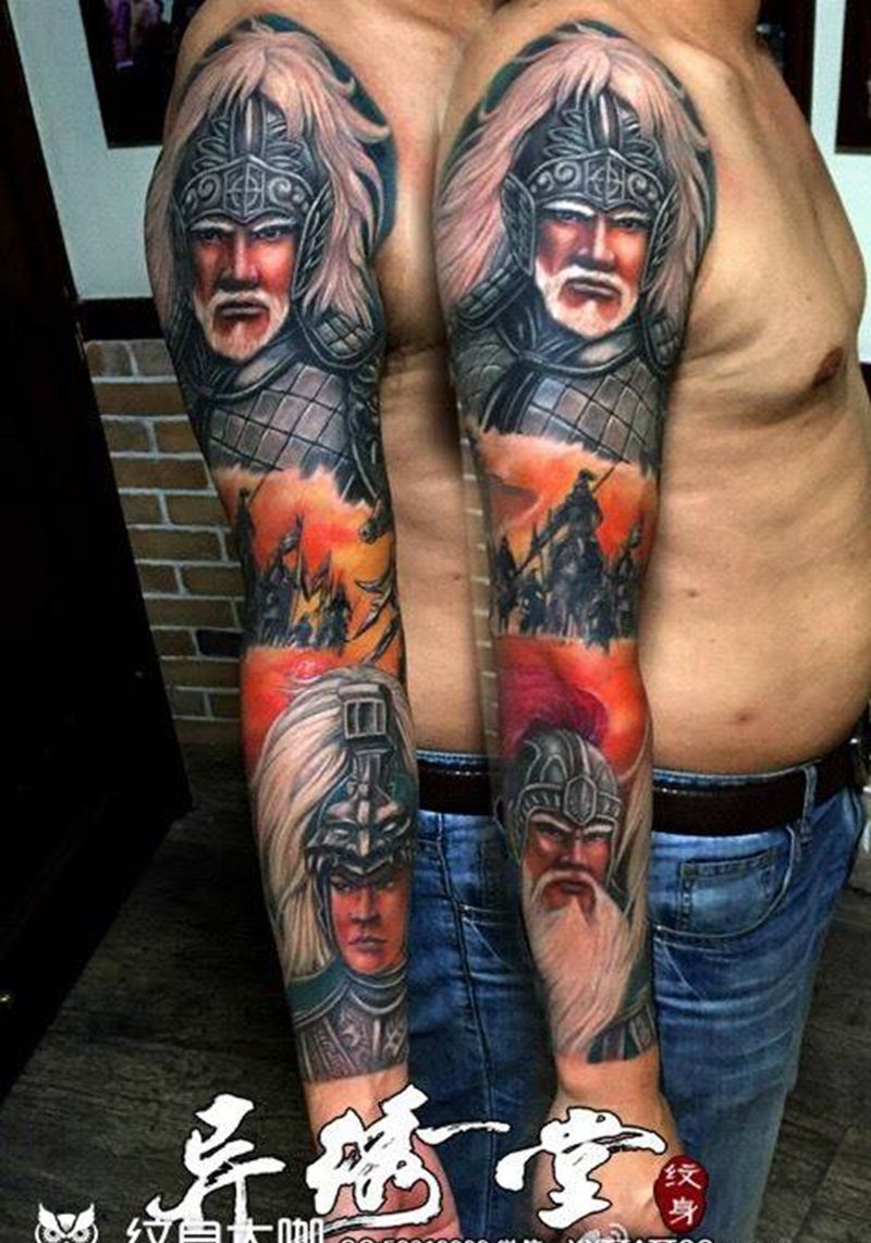 花臂纹身图片_成品手臂传统肖像人物原创纹身图案