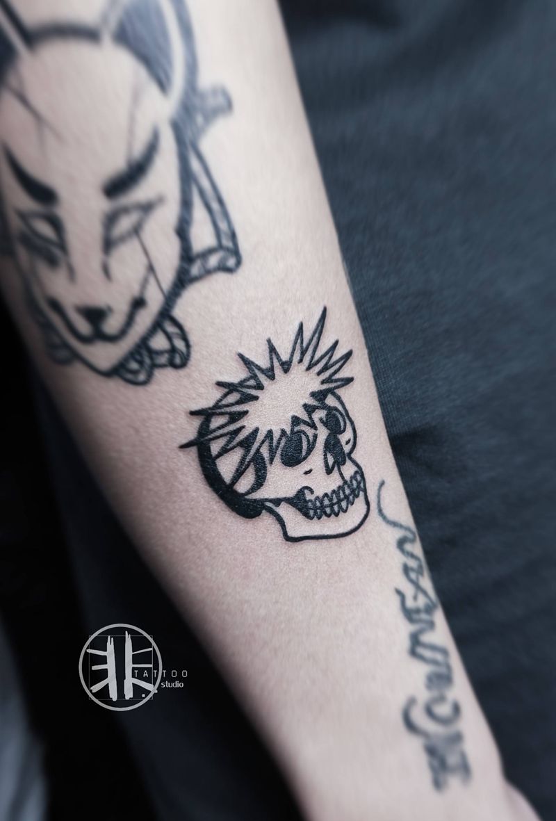 oldschool小骷髅纹身图片_手臂Old School骷髅花臂拼接纹身图案