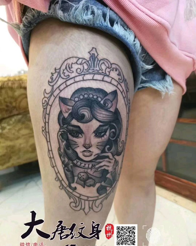 兔女郎纹身图片_腿部New School纹身图案