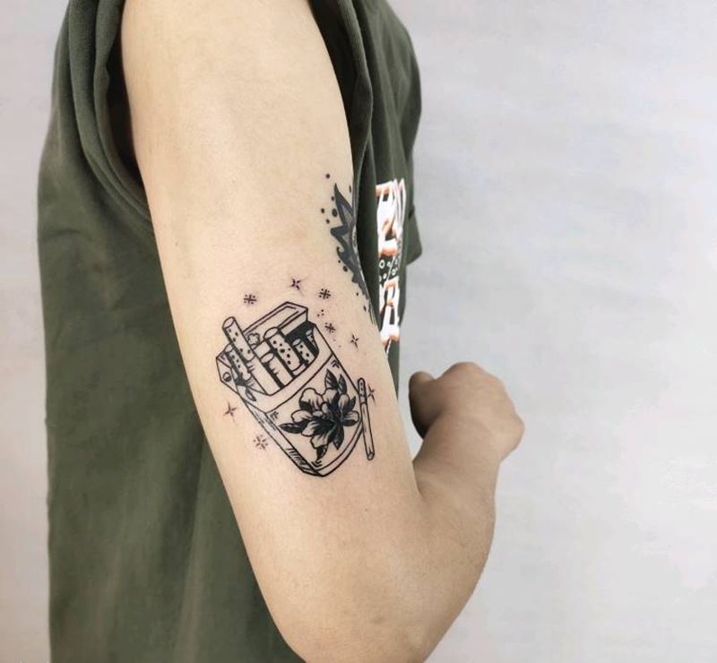 烟纹身图片_手臂小清新简笔纹身图案