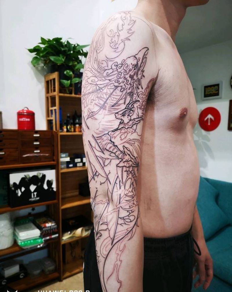 七分袖凤凰纹身图片_手臂新传统纹身图案