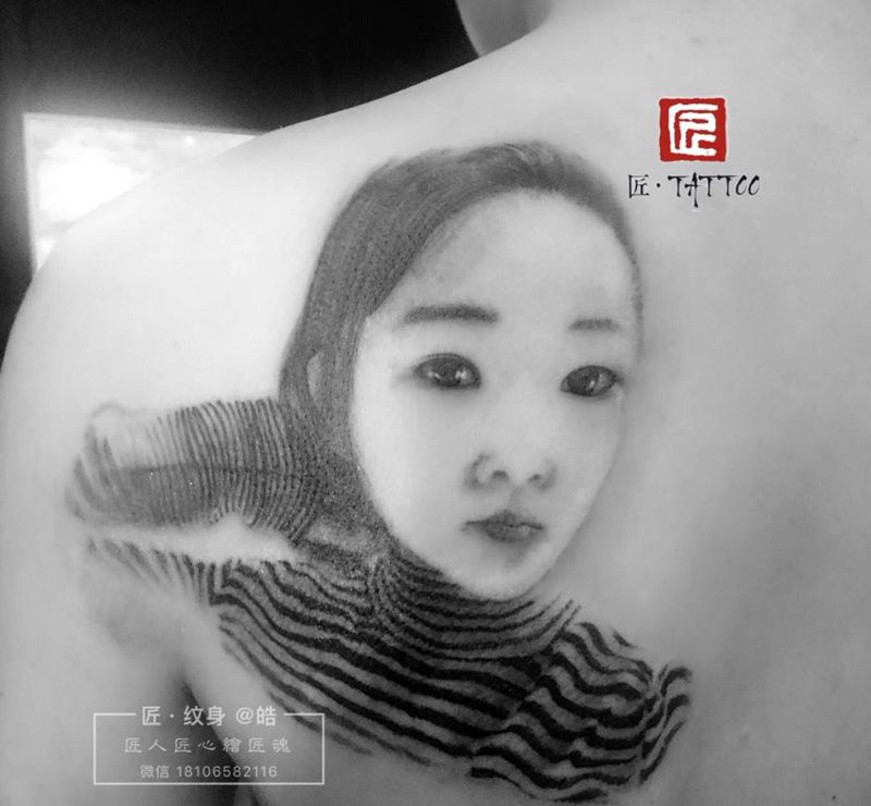 肖像纹身图片_成品背部肖像写实人物原创纹身图案